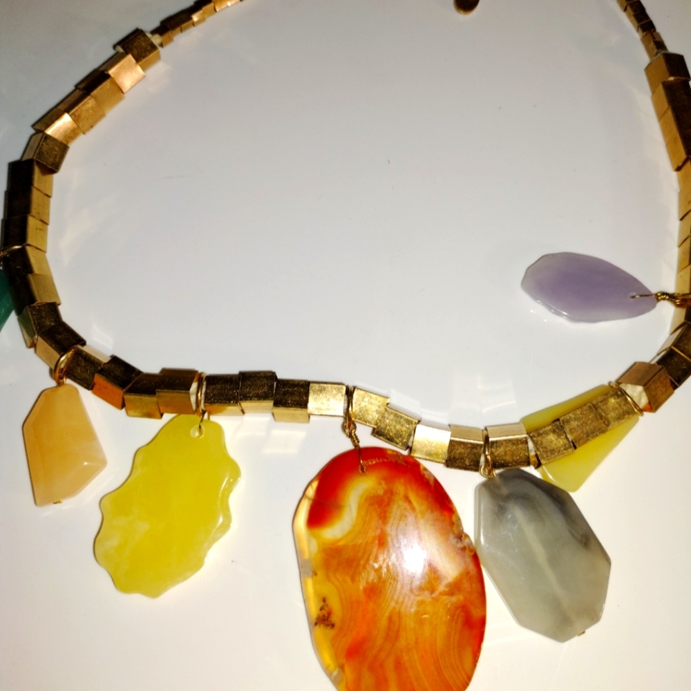 Charming Charlie semi precious gems necklace on beautiful gold metal chain
